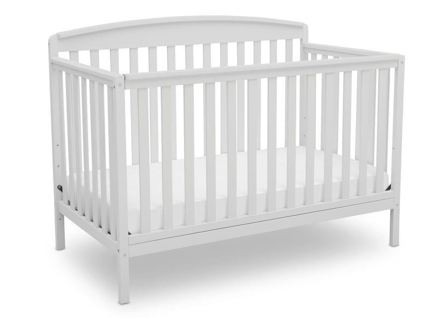 Delta Children Bianca White (130) Brayden 4-in-1 Crib, Angled Crib View b3b 12-Brayden 4-in-1 Crib