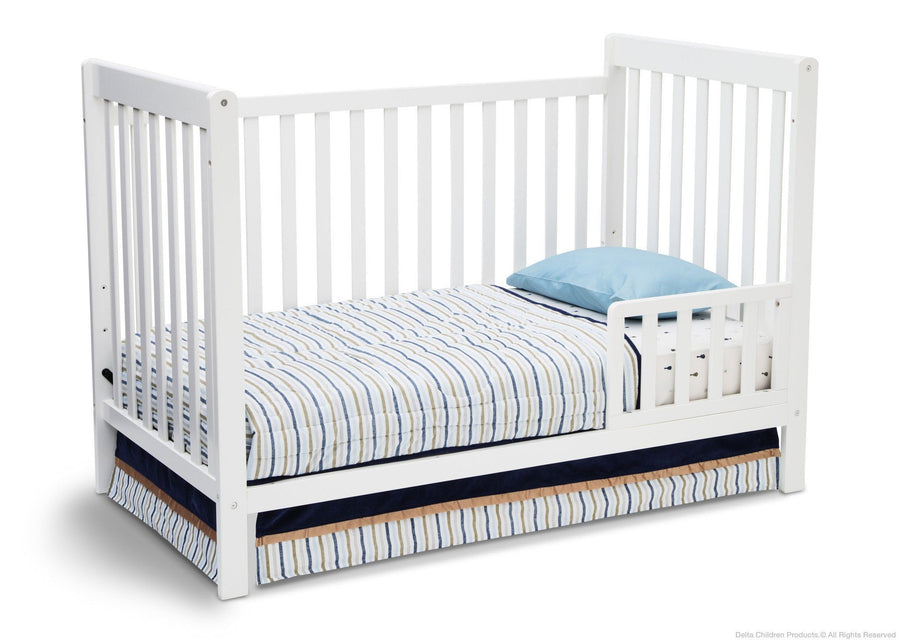 Delta Children White Ambiance (108) Waves 3-in-1-Crib Side View, Toddle Bed Conversion d3d 13-Waves 3-in-1-Crib