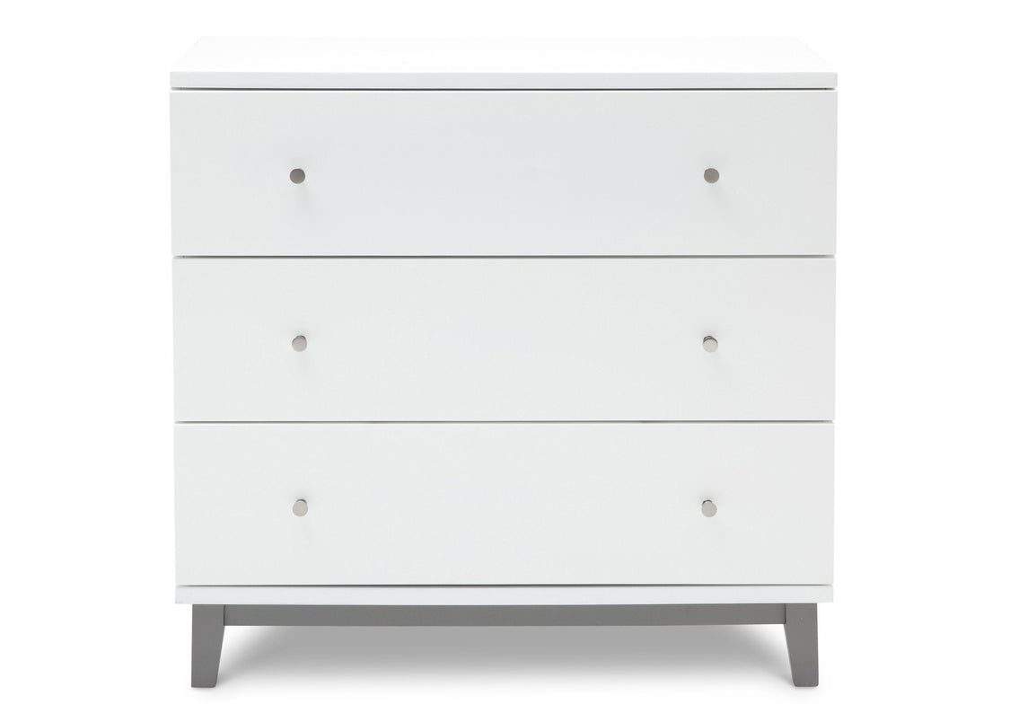 Delta Children White / Grey (027) Tribeca Three-Drawer Dresser Front View a1a