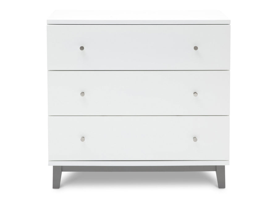 Delta Children White / Grey (027) Tribeca Three-Drawer Dresser Front View a1a 2-Tribeca 3 Drawer Dresser