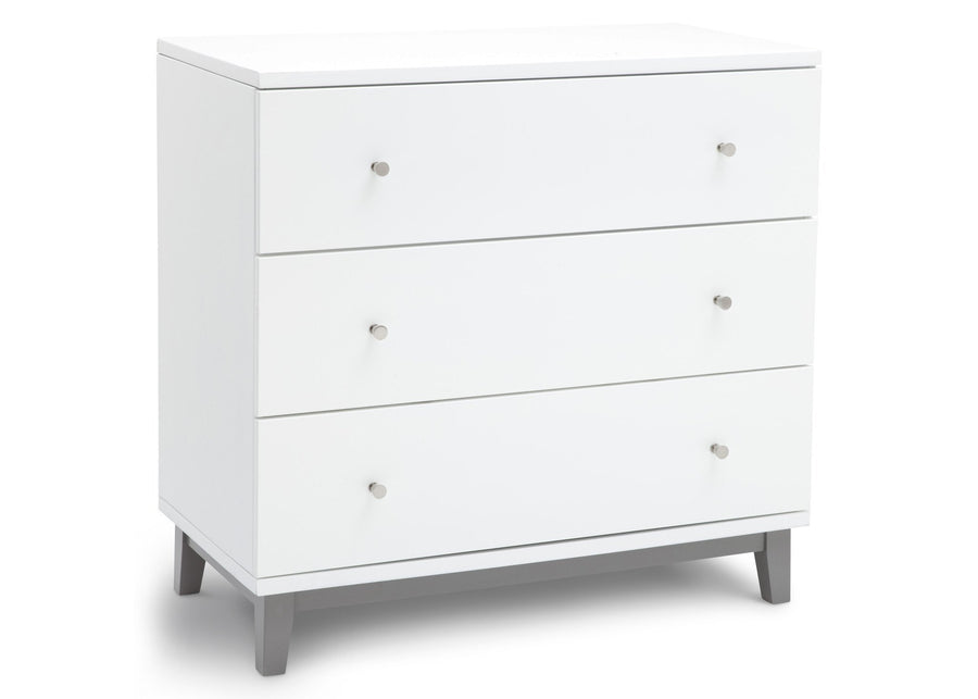 Delta Children White / Grey (027) Tribeca Three-Drawer Dresser Side View 1 a2a 1-Tribeca 3 Drawer Dresser
