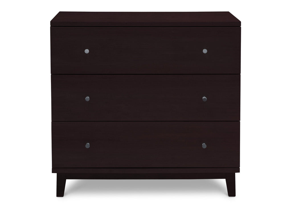 Delta Children Dark Chocolate (207) Tribeca 3 Drawer Dresser, Front View a1a