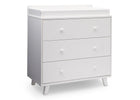 Delta Children White (100) Ava 3 Drawer Dresser with Changing Top, Side View a2a 3-Ava 3 Drawer Dresser with Changing Top