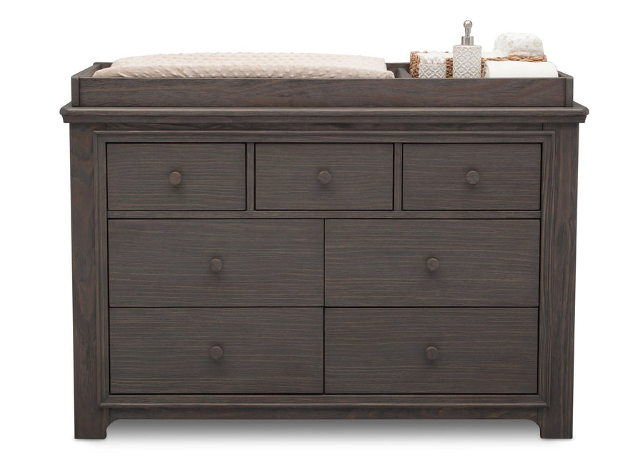 Serta Rustic Grey (084) Langley 7 Drawer Dresser, Front View with Props a3a 2-Langley 7 Drawer Dresser