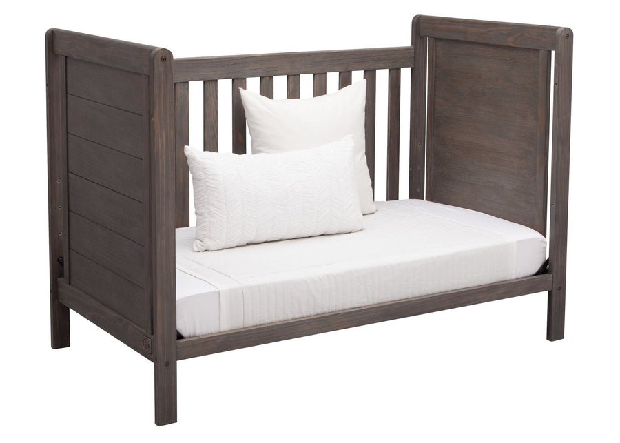Delta Children Rustic Grey (084) Cali 4-in-1 Crib, angled Conversion to daybed, a5a 5-Cali 4-in-1 Crib