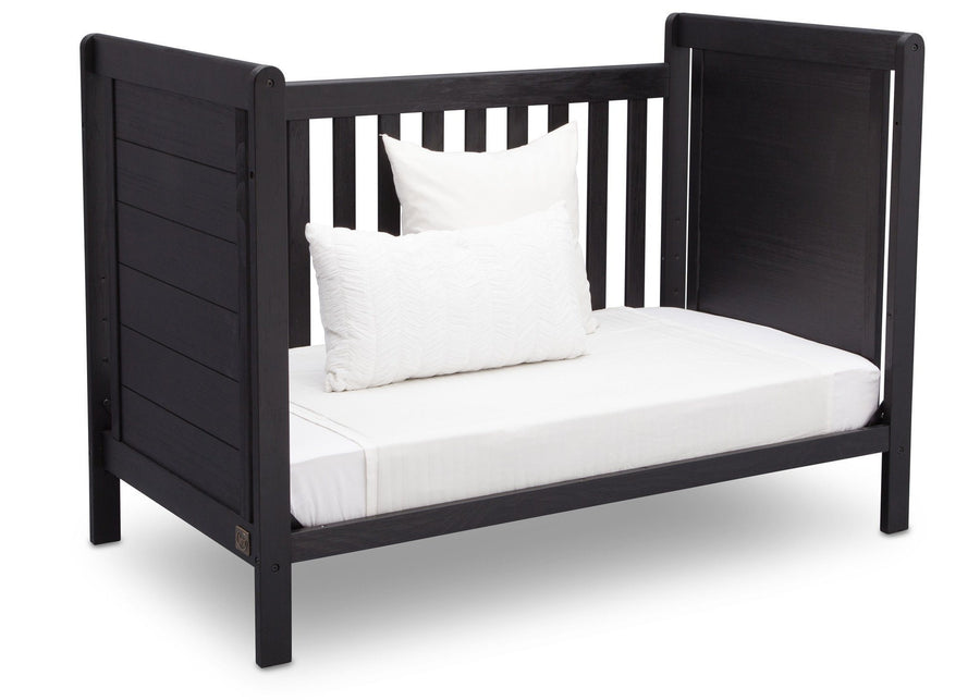 Delta Children Rustic Ebony (935) Cali 4-in-1 Crib, angled conversion to daybed, c5c 17-Cali 4-in-1 Crib