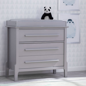 Serta Mid-Century Classic 3 Drawer Dresser Grey (026), Hangtag a0a 21-Mid-Century Modern 3 Drawer Dresser with Changing Top