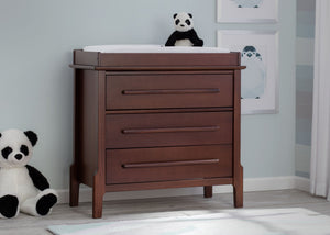 Serta Walnut Espresso (1324) Mid-Century Modern 3 Drawer Dresser with Changing Top, Hangtag c0c 20-Mid-Century Modern 3 Drawer Dresser with Changing Top