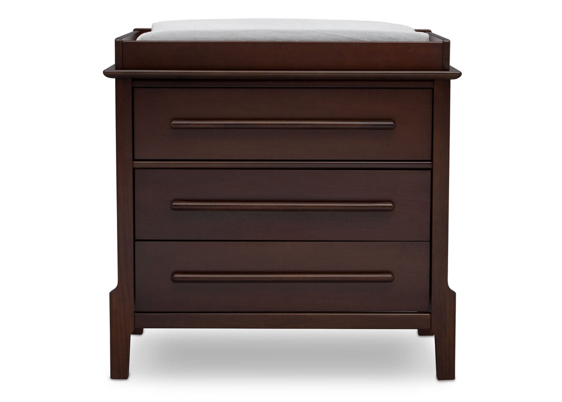 Serta Walnut Espresso (1324) Mid-Century Modern 3 Drawer Dresser with Changing Top, Front c1c