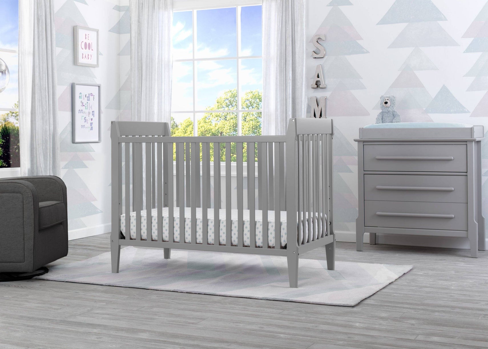 Serta Mid-Century Modern Classic 5-in-1 Convertible Crib Grey (026) Room a1a
