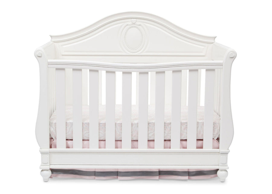 Delta Children White Ambiance (108) Princess Magical Dreams 4-in-1 Crib Front View, Crib Conversion b3b 2-Disney Princess Magical Dreams 4-in-1 Crib