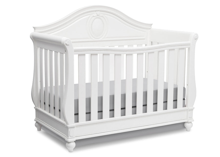 Delta Children White Ambiance (108) Princess Magical Dreams 4-in-1 Crib Side View, Crib Conversion b4b 1-Disney Princess Magical Dreams 4-in-1 Crib