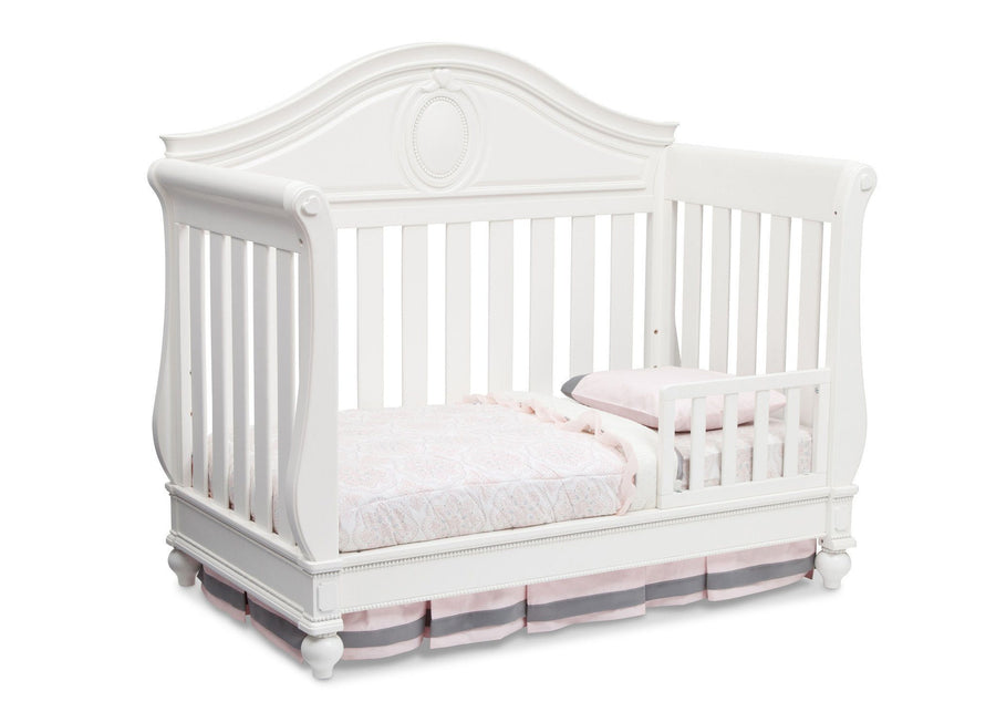 Delta Children White Ambiance (108) Princess Magical Dreams 4-in-1 Crib Side View, Toddler Bed Conversion b5b 3-Disney Princess Magical Dreams 4-in-1 Crib