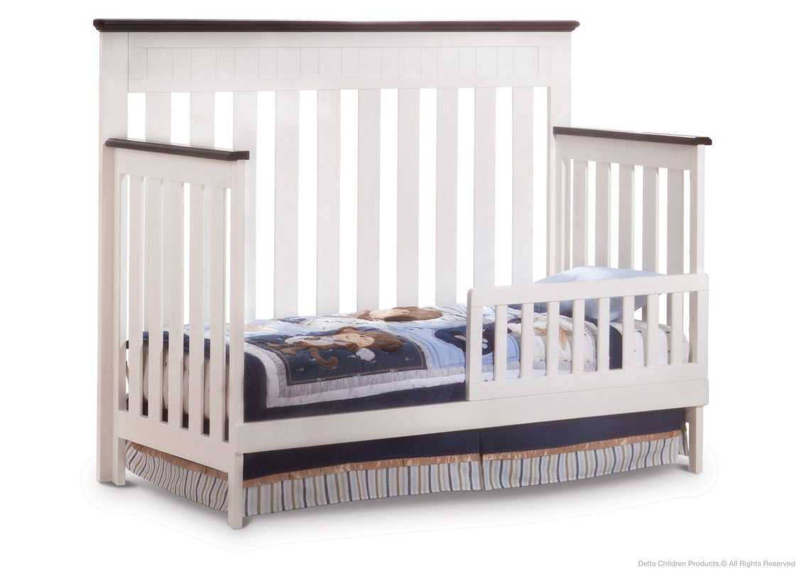 Delta Children White Ambiance/Dark Chocolate (127) Chalet 4-in-1, Toddler Bed Conversion with Toddler Guard Rail c3c