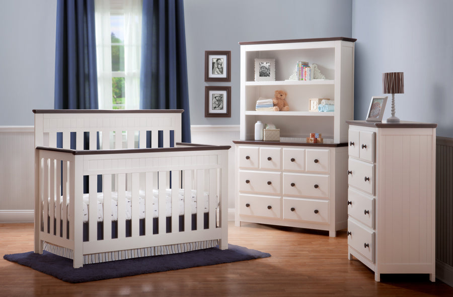 Delta Children White Ambiance/Dark Chocolate (127) Chalet 4-in-1, Day Bed Conversion with Props c1c 10-Chalet 4-in-1 Crib
