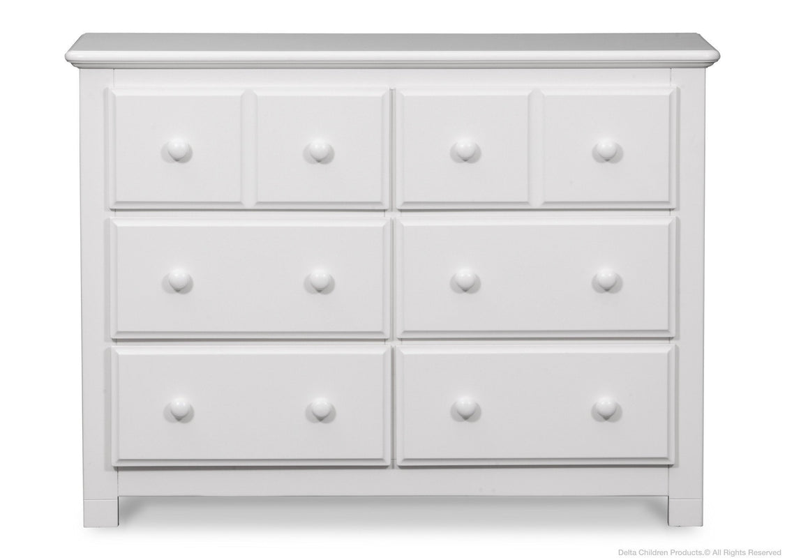 Delta Children White Ambiance Chalet (108) 6 Drawer Dresser Front View a1a