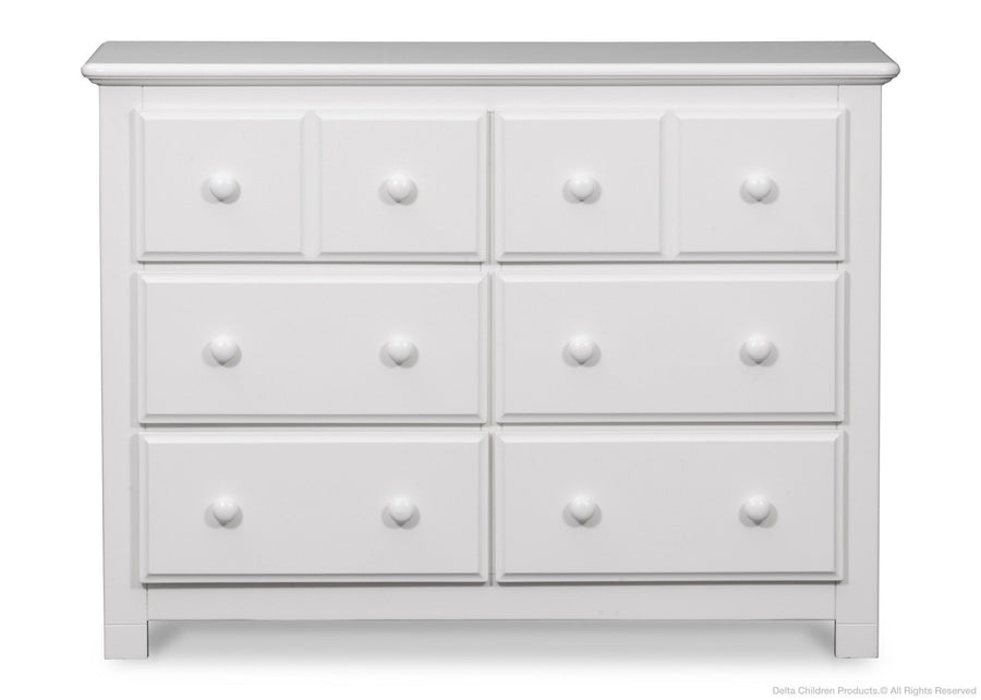 Delta Children White Ambiance Chalet (108) 6 Drawer Dresser Front View a1a 1-Chalet 6 Drawer Dresser