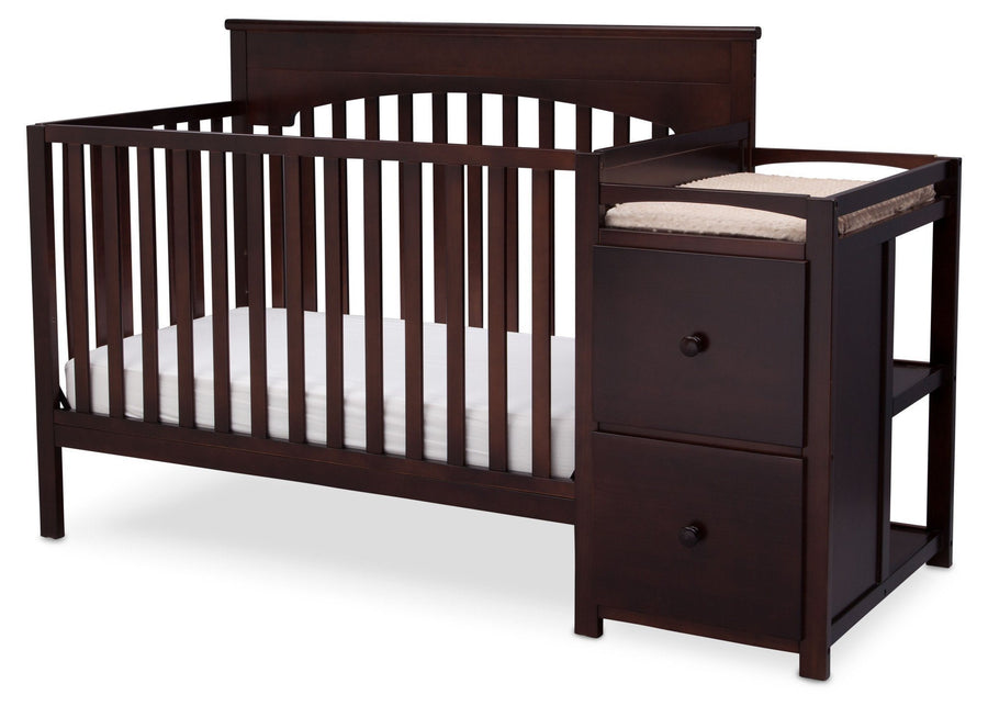 Delta Children Black Cherry Espresso (607) Layla Crib 'N' Changer Side View, Crib Conversion a2a 1-Layla Crib N Changer