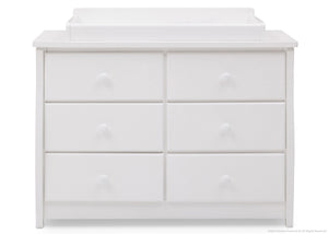 Delta Children Bianca White (130) Clermont 6 Drawer Dresser, Front View with Dresser Topper a4a 3-Clermont 6 Drawer Dresser