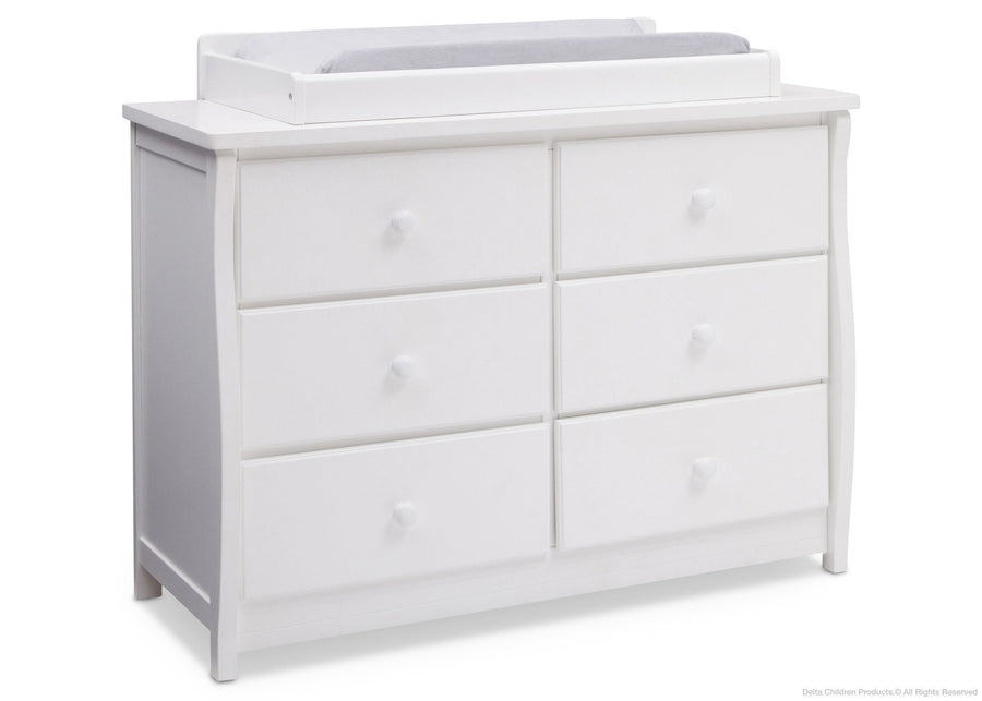 Bianca White (130) Clermont 6 Drawer Dresser, Side View with Dresser Topper with Props a6a 3-Clermont 6 Drawer Dresser