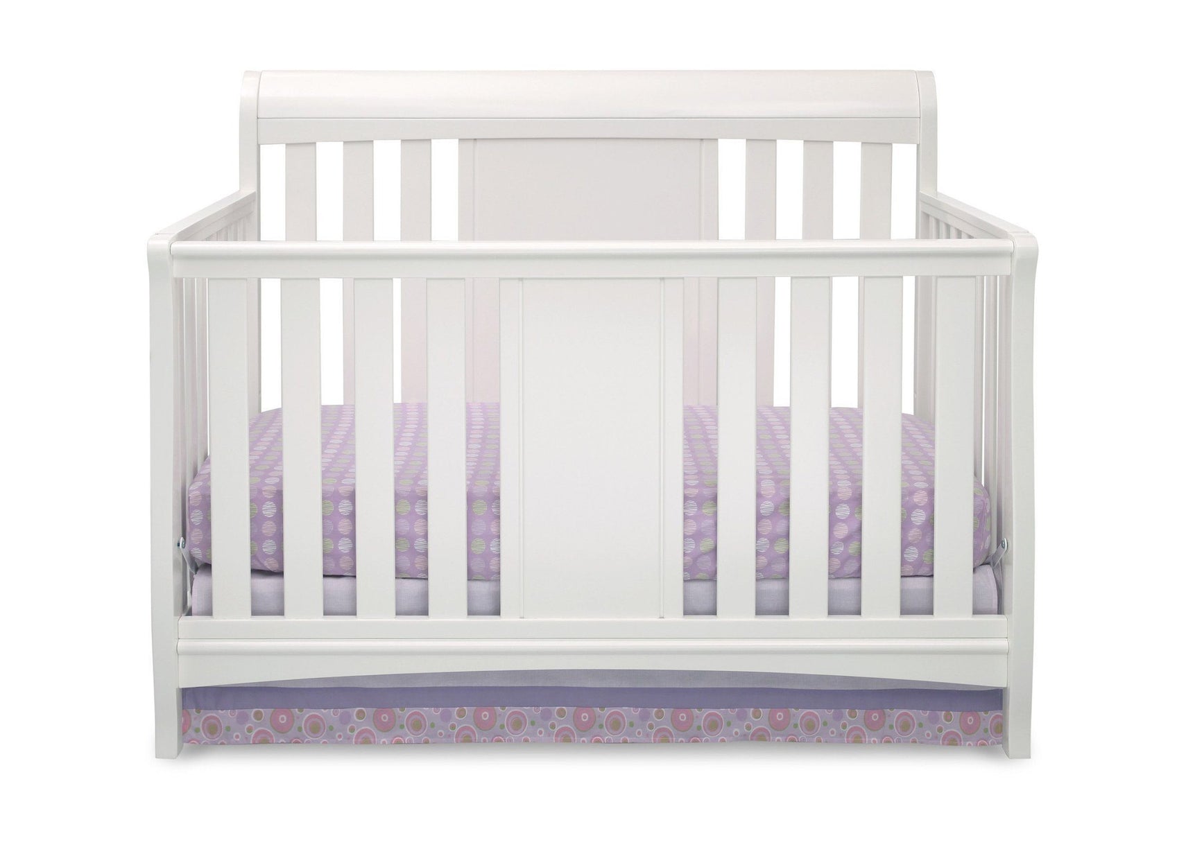Delta Children White Ambiance (108) Bennington Sleigh 4-in-1 Crib, Crib Conversion Front View a1a