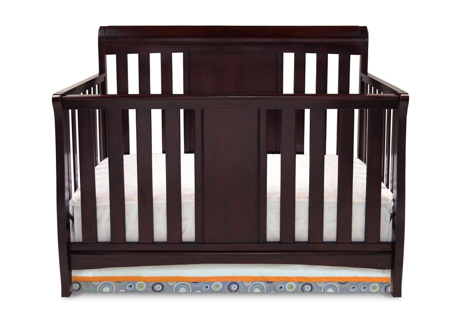 Delta Children Dark Chocolate (207) Bennington Sleigh 4-in-1 Crib, Crib Conversion Front View b1b 6-Bennington Sleigh 4-in-1 Crib