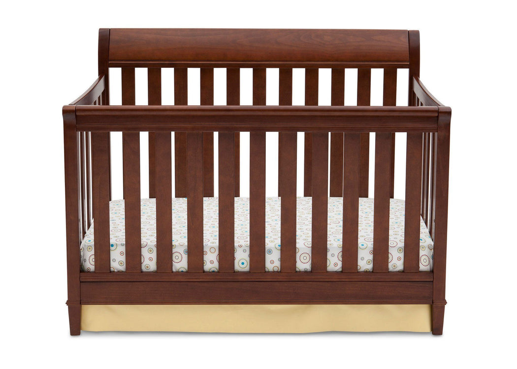 Delta Children Espresso Truffle (208) Haven 4-in-1 Crib, Crib Conversion Front View b1b with badge
