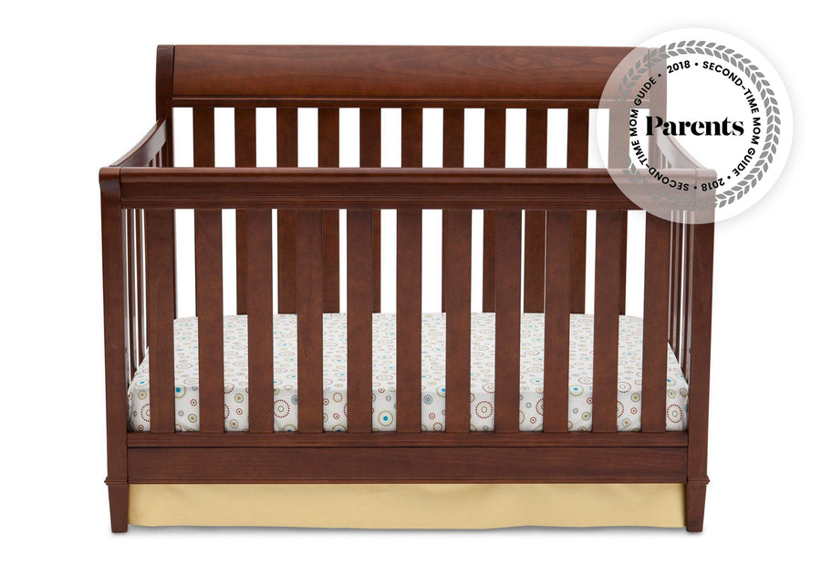 Delta Children Espresso Truffle 208 Haven 4-in-1 Crib, Crib Conversion Front View b1b with badge 9-Haven 4-in-1 Crib