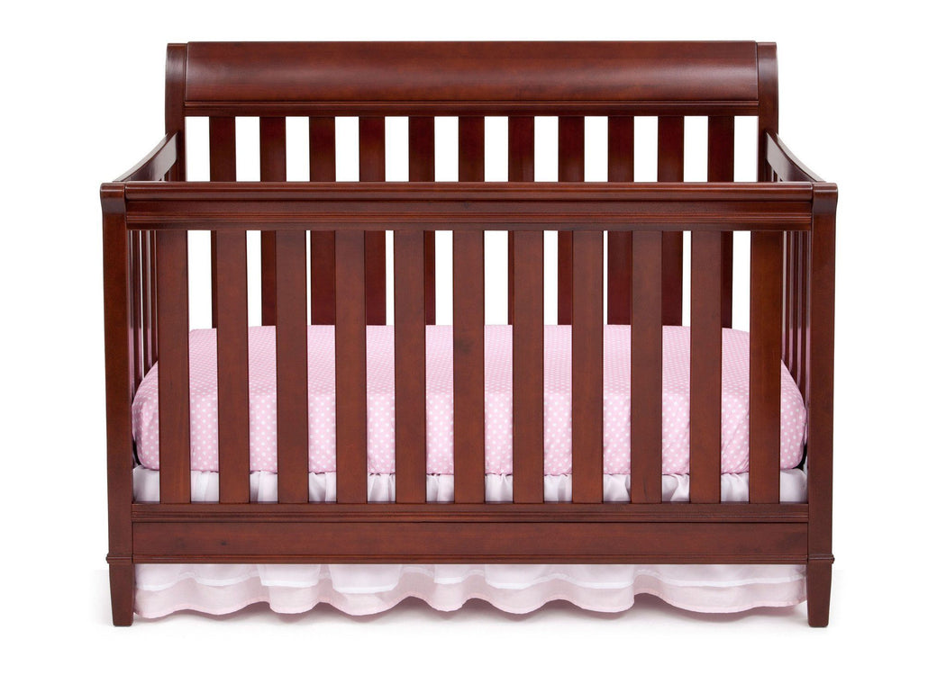 Delta Children Black Cherry Espresso (607) Haven 4-in-1 Crib, Crib Conversion Front View c2c with badge