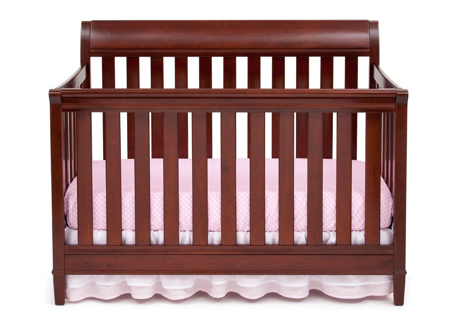 Delta Children Black Cherry Espresso (607) Haven 4-in-1 Crib, Crib Conversion Front View c2c with badge 17-Haven 4-in-1 Crib