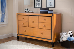 Delta Children Warm Honey / Black (925) Disney Mickey Icon Changing Top with Props 2 a1a 2-Disney Mickey Icon 5 Drawer Dresser