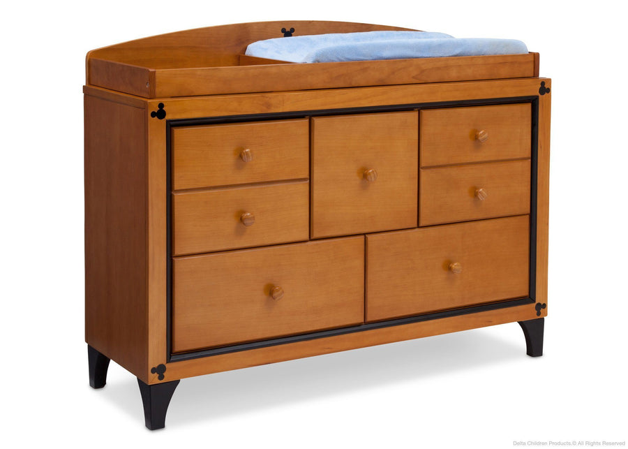 Delta Children Warm Honey / Black (925) Disney Mickey Icon Changing Top with Props a4a 3-Disney Mickey Icon 5 Drawer Dresser