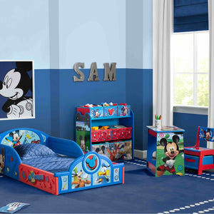 Mickey Hot Dog (1054) 7-Mickey Mouse 4-Piece Room-in-a-Box Bedroom Set - Includes Toddler Bed, Toy Bin & Desk with Chair