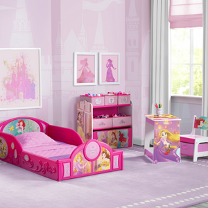 Disney Princess (1034) 15-Disney Princess 4-Piece Room-in-a-Box Bedroom Set - Includes Toddler Bed, Toy Bin & Desk with Chair