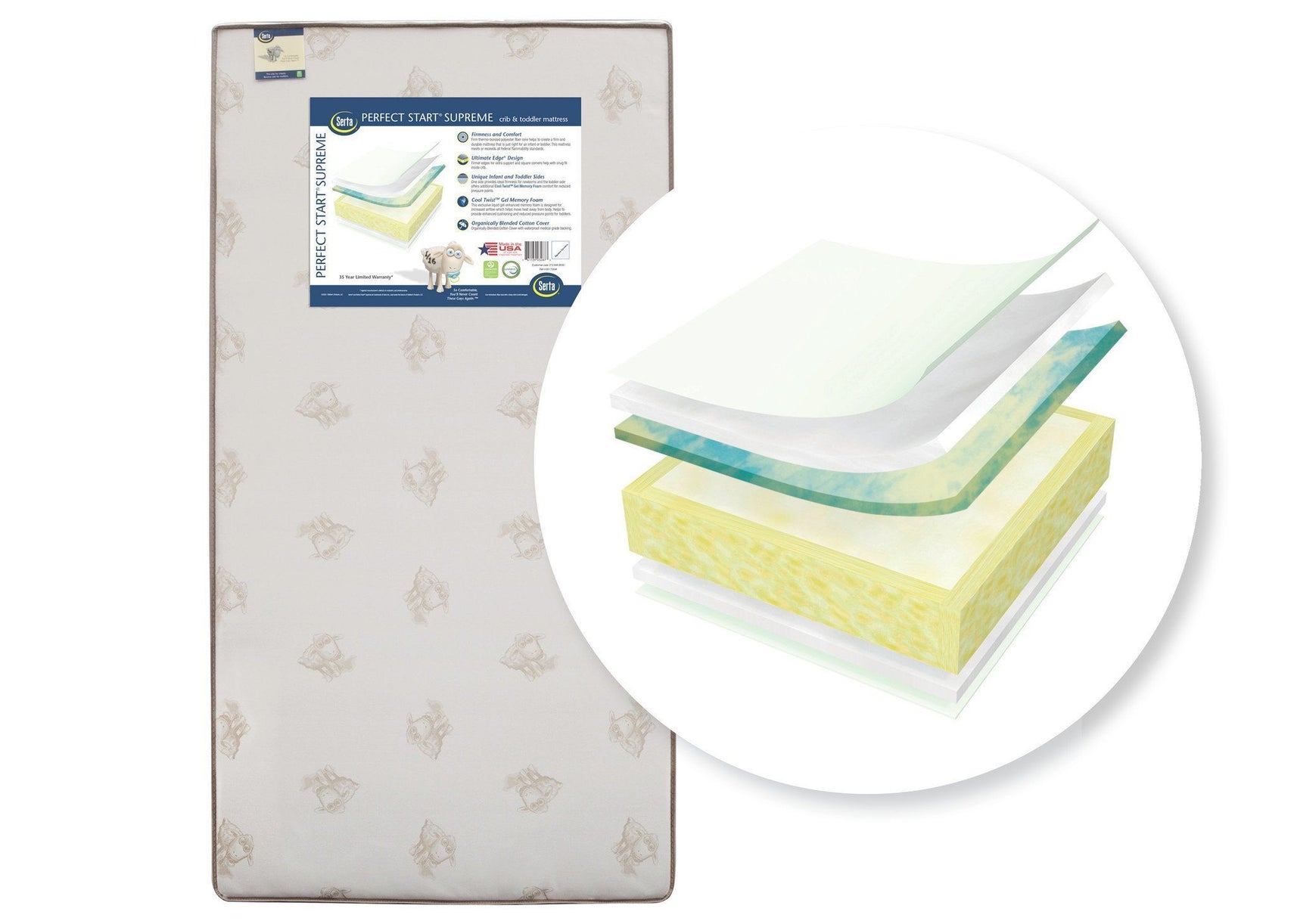 Serta Perfect Start Supreme Crib & Toddler Mattress, Front View, a2a No Color (NO)