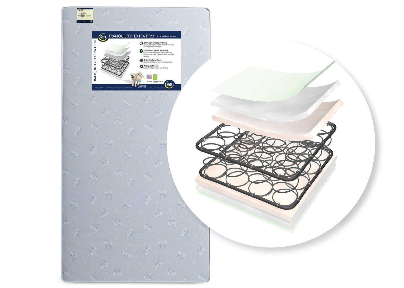 Serta Tranquility Extra Firm Crib & Toddler Mattress Front View a1a No Color (NO)