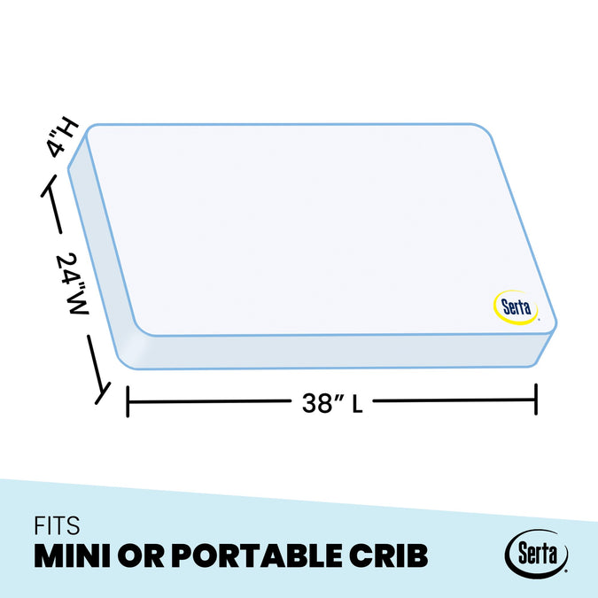 Serta SleepTrue 4-Inch Mini Crib Mattress, Dimensions View 3-Serta SleepTrue 4-Inch Mini Crib Mattress