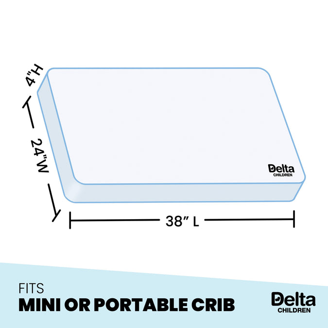 Delta Children Twinkle Stars 4-Inch Mini Crib Mattress, Dimensions View 3-Twinkle Stars 4-Inch Mini Crib Mattress