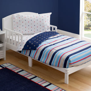 Boy 4-Piece Toddler Bedding Set, Stars and Stripes (2200) a1a 1-Boys 4-Piece Toddler Bedding Set