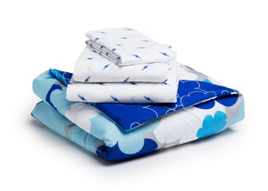 Boy 4-Piece Toddler Bedding Set, Blue Clouds (2203) c4c 20-Boys 4-Piece Toddler Bedding Set