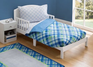 Boy 4-Piece Toddler Bedding Set, Plaid and Gingham (2204) h1h 53-Boys 4-Piece Toddler Bedding Set