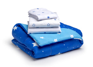 Boy 4-Piece Toddler Bedding Set, Blue Starry Night (2205) e4e 26-Boys 4-Piece Toddler Bedding Set