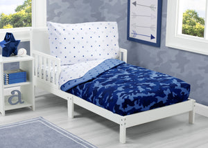 Delta Children Blue Camo Stars (3203) Boys 4-Piece Toddler Bedding Set, Lifestyle View 69-Boys 4-Piece Toddler Bedding Set