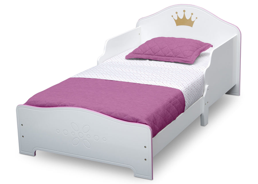 Pink and White (1187) 4-Princess Crown Wood Toddler Bed