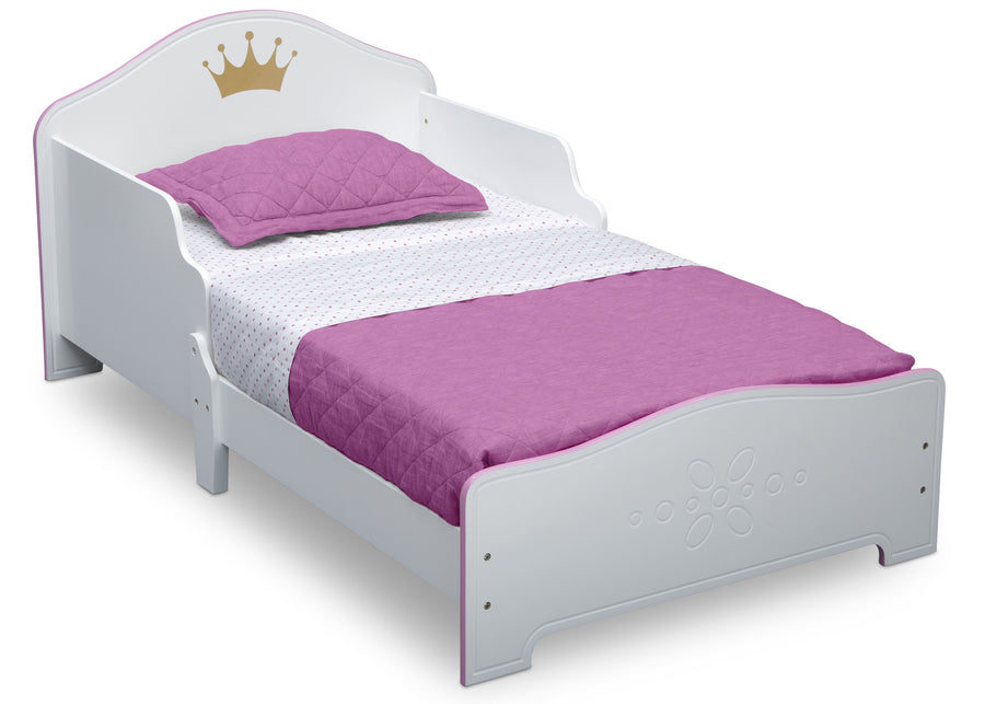 Pink and White (1187) 3-Princess Crown Wood Toddler Bed