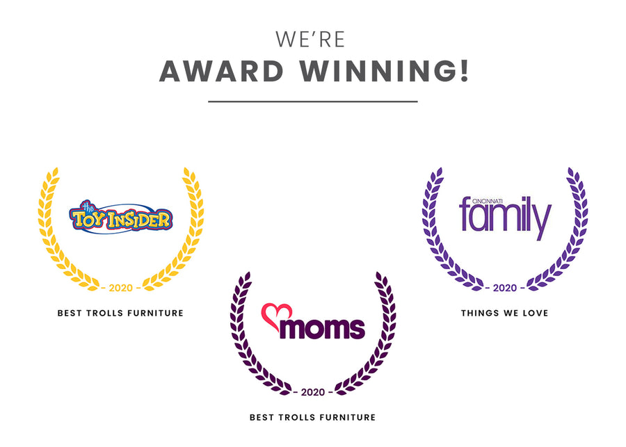 Award badges for Best Trolls Furniture, Best Trolls Furniture and Things We Love Trolls World Tour 1177 8-Trolls World Tour Plastic Sleep and Play Toddler Bed