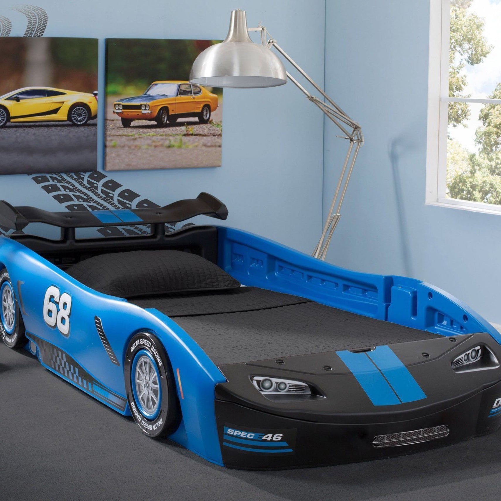 Delta Children Turbo Race Car Twin Bed, Blue and Black (485)