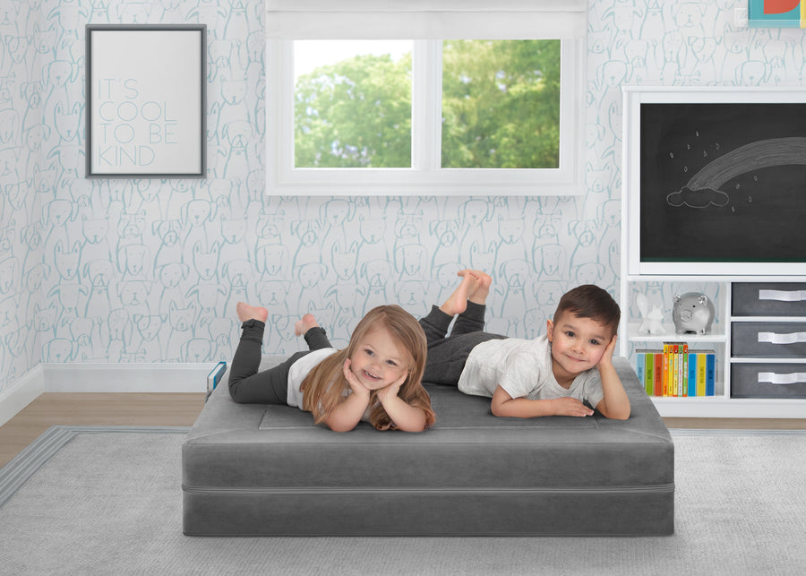 Grey Suede (5000) 3-Convertible Sofa and Play Set for Kids and Toddlers Modular Foam Couch and Flip Out Lounger with 2 Ottomans