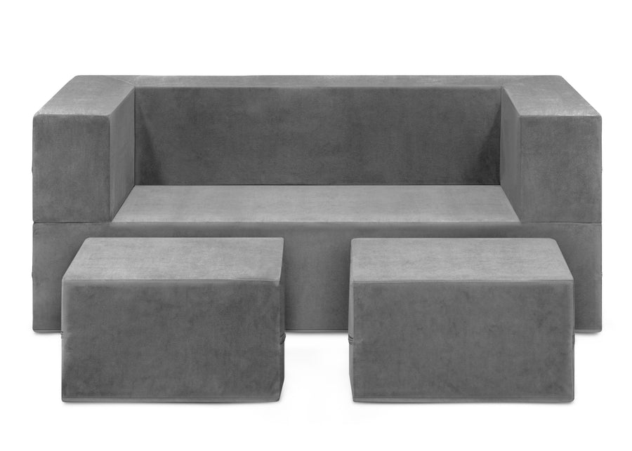 Grey Suede (5000) 5-Convertible Sofa and Play Set for Kids and Toddlers Modular Foam Couch and Flip Out Lounger with 2 Ottomans