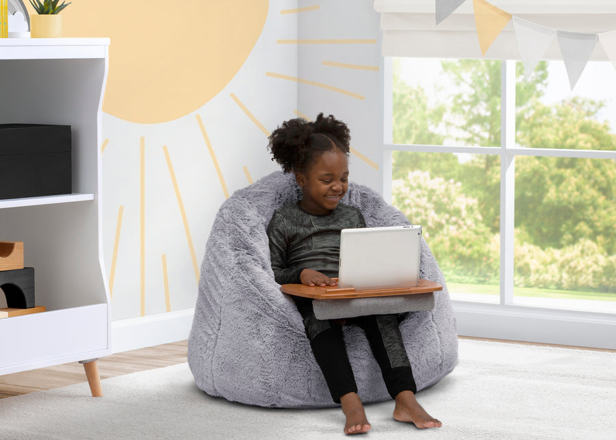 Grey Suede (5000) 1-Cozee Fluffy Chair and Bamboo Lap Desk Set